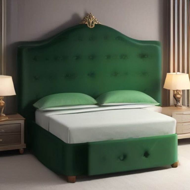 MS Velvet Crown Tufted Queen Bed